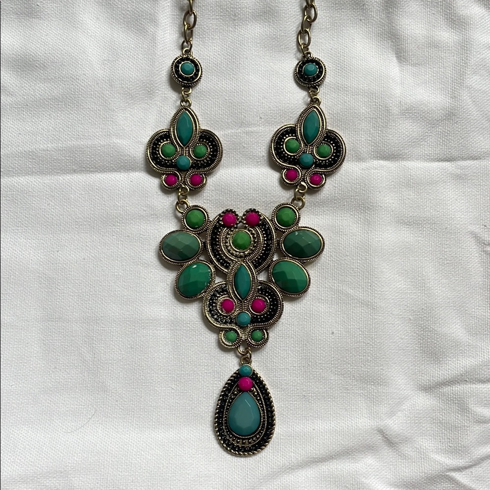 Early 2010s Statement Necklace - Southwest Style Pink and Turquoise